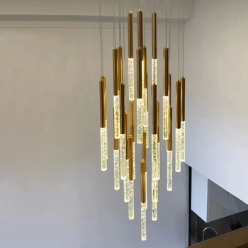 Модерна Led Полилей Gold Crystal Дълга Подвесная Лампа Дуплекс Въртящата Се Стълба Лампа Висящи Осветителни Тела За Хол 2