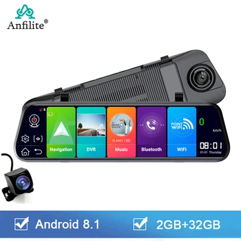 Автомобилно Умно Огледало за Обратно виждане Видеорекордер 10 Инча Сензорен Екран 4G Android 8,1 Двойна Камера DVR ADAS WiFi GPS Навигация Dash Cam 1
