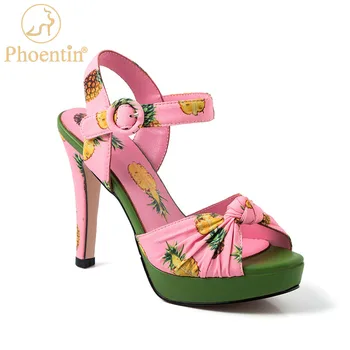Дамски сандали Phoentin с принтом ананас, 2020 г., маркови сандали с много висок тънък ток 12 см, женски розови сандали на платформа, размер 43 FT928 1