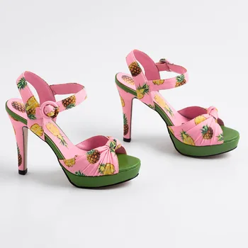 Дамски сандали Phoentin с принтом ананас, 2020 г., маркови сандали с много висок тънък ток 12 см, женски розови сандали на платформа, размер 43 FT928 2