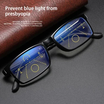 Мъже, Жени Прогресивни Очила За Четене Мультифокальные Бифокални Анти Синя Светлина Увеличителни Пресбиопические Очила + 1,0 ~ + 4,0 1