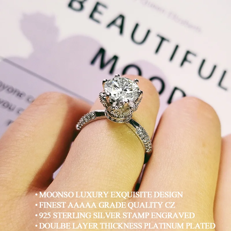 2023 сребърен цвят модерно луксозно годежен пръстен за Сватба, Годеж, за жени и за дами, за влюбени момичета, пръст, бижута moonso R4894 Изображение 3